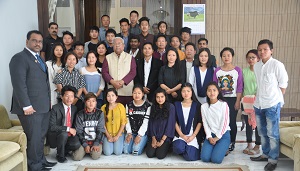 The Governor of Arunachal Pradesh Shri PB Acharya with ABVP members in the Gyatri Hall at Raj Bhavan Itanagar on 1st February� 2017.